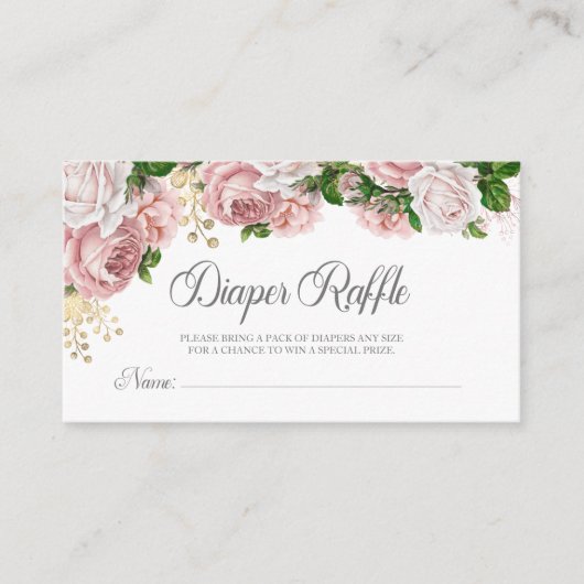 Blush Pink Floral Baby shower Diaper Raffle Informatiekaartje (Voorkant)