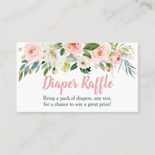 Blush Pink Floral Baby shower Diaper Raffle Kaarte Plaatskaartje (Voorkant)