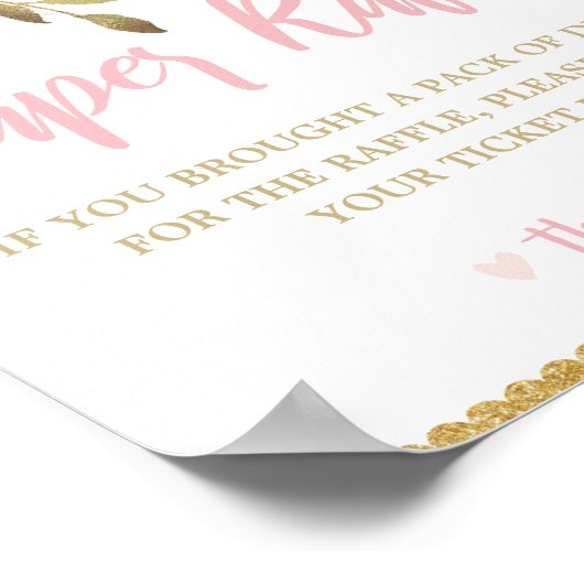 Blush Pink Floral Baby shower Diaper Raffle Sign Poster (Hoek)