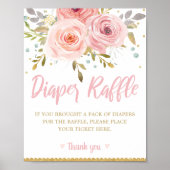 Blush Pink Floral Baby shower Diaper Raffle Sign Poster (Voorkant)