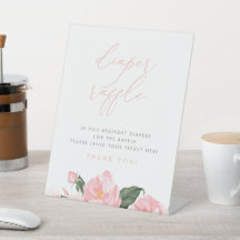 Blush Pink Floral Baby shower Diaper Raffle Sign