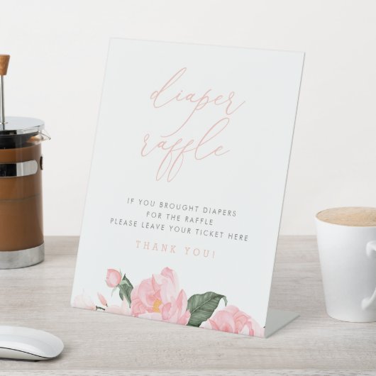 Blush Pink Floral Baby shower Diaper Raffle Sign Reclamebord Met Voetstuk (Insitu)