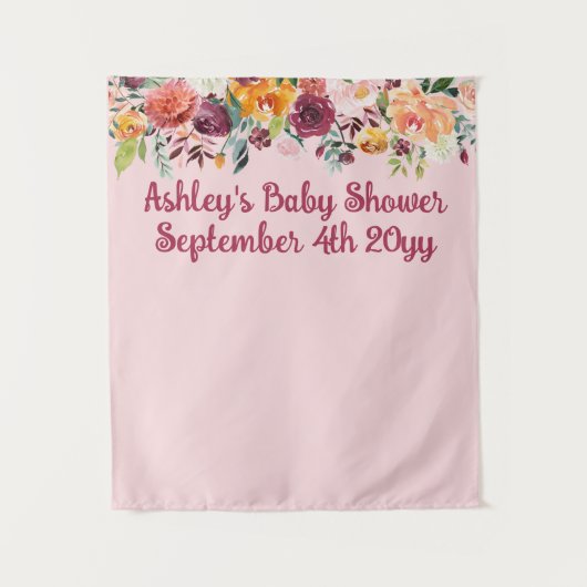 Blush Pink Floral Baby shower Foto Booth Achtergro Wandkleed (Voorkant)
