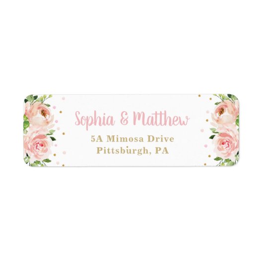 Blush Pink Floral Baby shower Girl Bridal Weddensc Etiket (Voorkant)