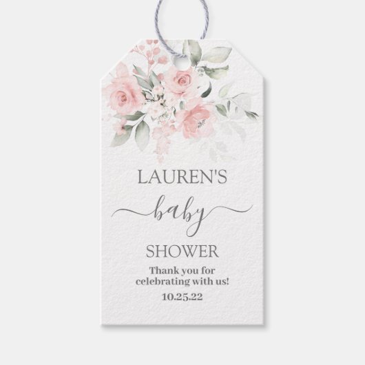 Blush Pink Floral Baby shower Girl Gift Label Cadeaulabel (Voorkant)