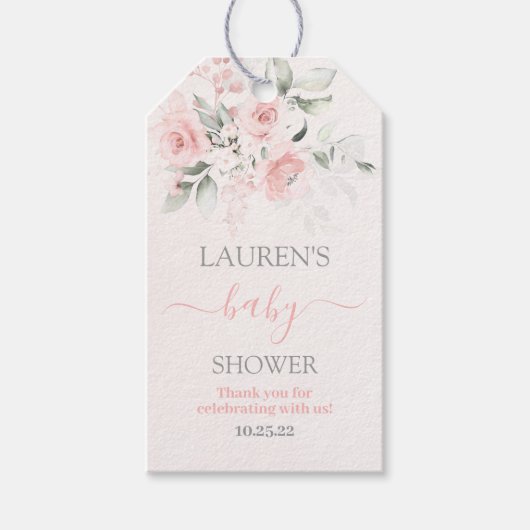 Blush Pink Floral Baby shower Girl Gift Label Cadeaulabel (Voorkant)