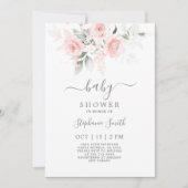 Blush Pink Floral Baby shower Girl Invitation Kaart (Voorkant)
