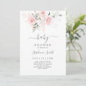 Blush Pink Floral Baby shower Girl Invitation Kaart (Staand voorkant)