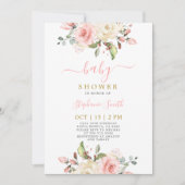 Blush Pink Floral Baby shower Girl Invitation Kaart (Voorkant)