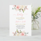 Blush Pink Floral Baby shower Girl Invitation Kaart (Staand voorkant)