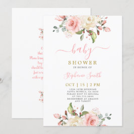 Blush Pink Floral Baby shower Girl Invitation Kaart
