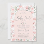 Blush Pink Floral Baby shower Girl Invitation Kaart (Voorkant)