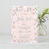 Blush Pink Floral Baby shower Girl Invitation Kaart (Staand voorkant)