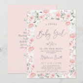 Blush Pink Floral Baby shower Girl Invitation Kaart (Voorkant / Achterkant)
