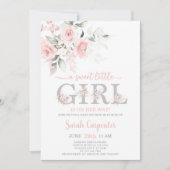 Blush Pink Floral Baby shower Girl Invitation Kaart (Voorkant)