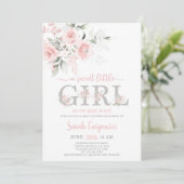 Blush Pink Floral Baby shower Girl Invitation Kaart (Staand voorkant)