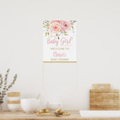 Blush Pink Floral Baby shower Girl Welcome Sign Poster (Keuken)