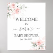 Blush Pink Floral Baby Shower Girl Welcome sign Poster (Voorkant)