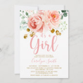 Blush Pink Floral Baby shower Invitation Girl Kaart (Voorkant)