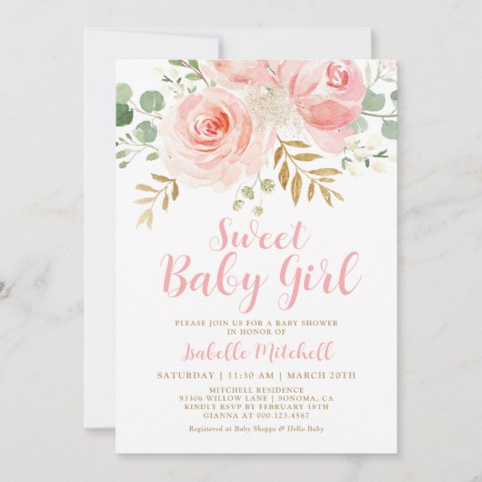 Blush Pink Floral Baby shower Kaart (Voorkant)