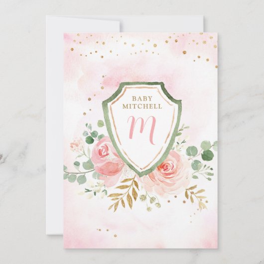 Blush Pink Floral Baby shower Kaart (Achterkant)