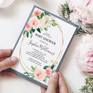 Blush Pink Floral Baby shower Kaart