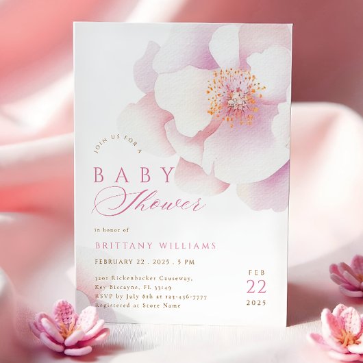 Blush Pink Floral Baby shower Kaart