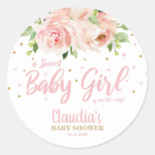 Blush Pink Floral Baby shower Meisje Dank u Favor Ronde Sticker