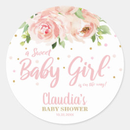 Blush Pink Floral Baby shower Meisje Dank u Favor Ronde Sticker