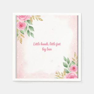 Blush Pink Floral Baby shower met Rozen en goud Servet