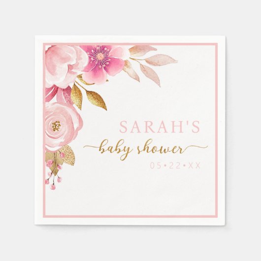 Blush Pink Floral Baby shower Napkins Servet (Voorkant)