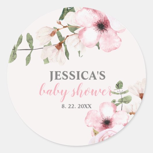 Blush Pink Floral Baby shower Ronde Sticker (Voorkant)