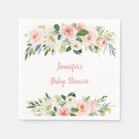 Blush Pink Floral Baby shower Servet (Voorkant)