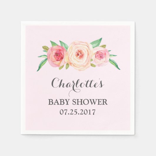 Blush Pink Floral Baby shower Servetten (Voorkant)