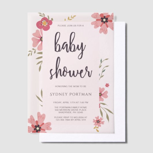  Blush Pink Floral Baby shower Vellum Uitnodigingen (Offset)