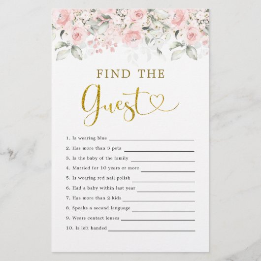 Blush Pink Floral Baby shower Vind de gast (Voorkant)