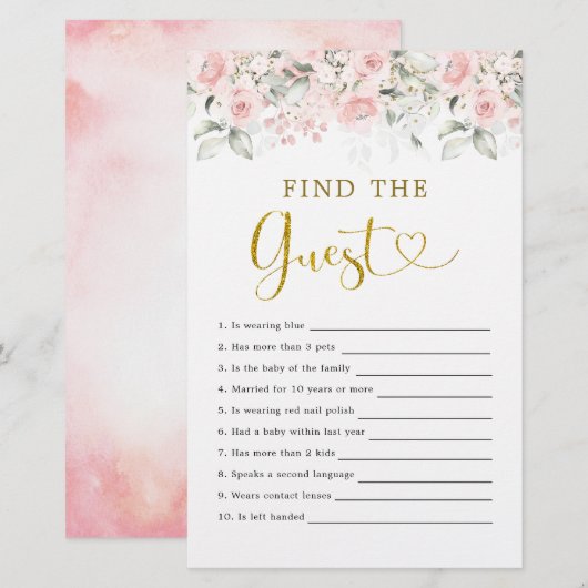 Blush Pink Floral Baby shower Vind de gast (Voorkant / Achterkant)