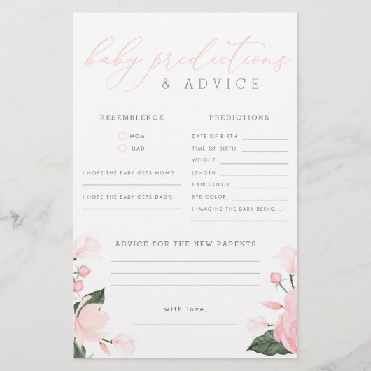 Blush Pink Floral Baby shower Voorspellingen & Adv (Voorkant)