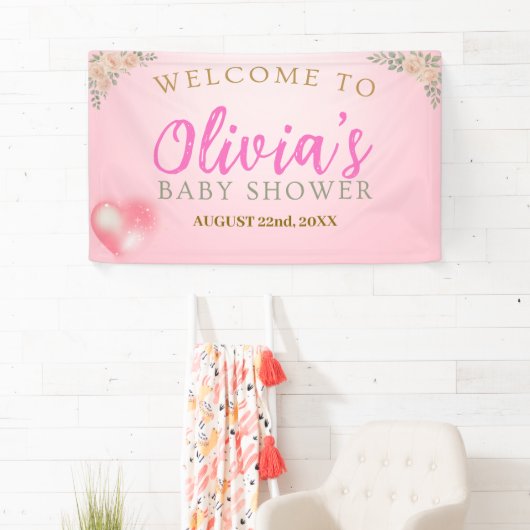 Blush Pink Floral Baby Shower Welcome Banner (Insitu)