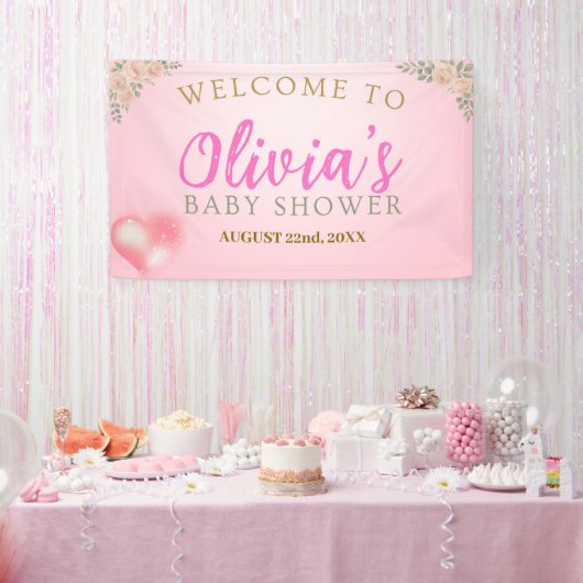 Blush Pink Floral Baby Shower Welcome Banner (Feest)
