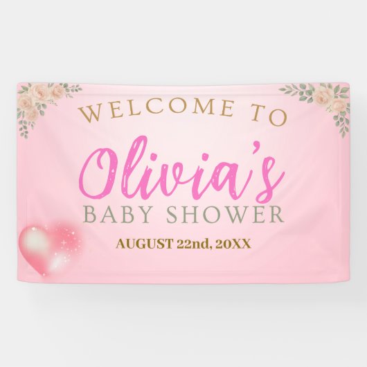 Blush Pink Floral Baby Shower Welcome Banner (Horizontaal)