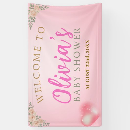 Blush Pink Floral Baby Shower Welcome Banner (Verticaal)