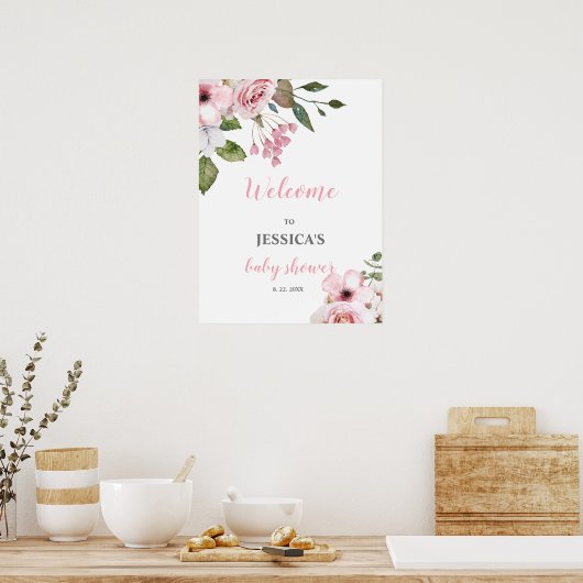 Blush Pink Floral Baby shower Welcome Sign Poster (Keuken)