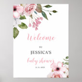 Blush Pink Floral Baby shower Welcome Sign Poster (Voorkant)