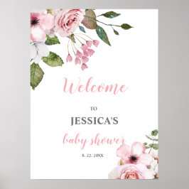 Blush Pink Floral Baby shower Welcome Sign Poster
