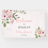 Blush Pink Floral Baby shower Welkom, Poster Spandoek (Horizontaal)