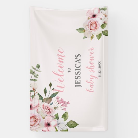 Blush Pink Floral Baby shower Welkom, Poster Spandoek (Verticaal)
