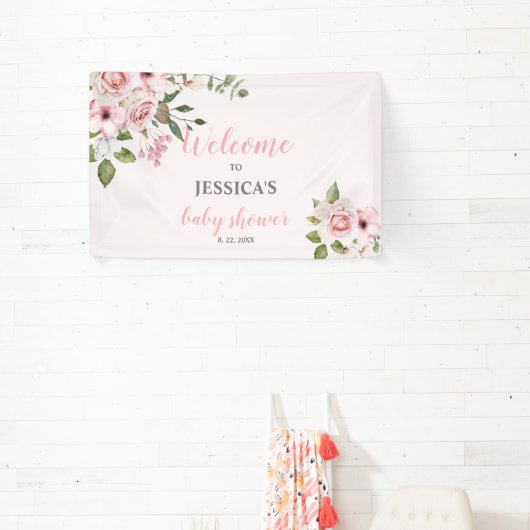 Blush Pink Floral Baby shower Welkom, Poster Spandoek (Insitu)