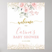 Blush Pink Floral Baby shower Welkomstteken Poster (Voorkant)
