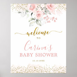 Blush Pink Floral Baby shower Welkomstteken Poster
